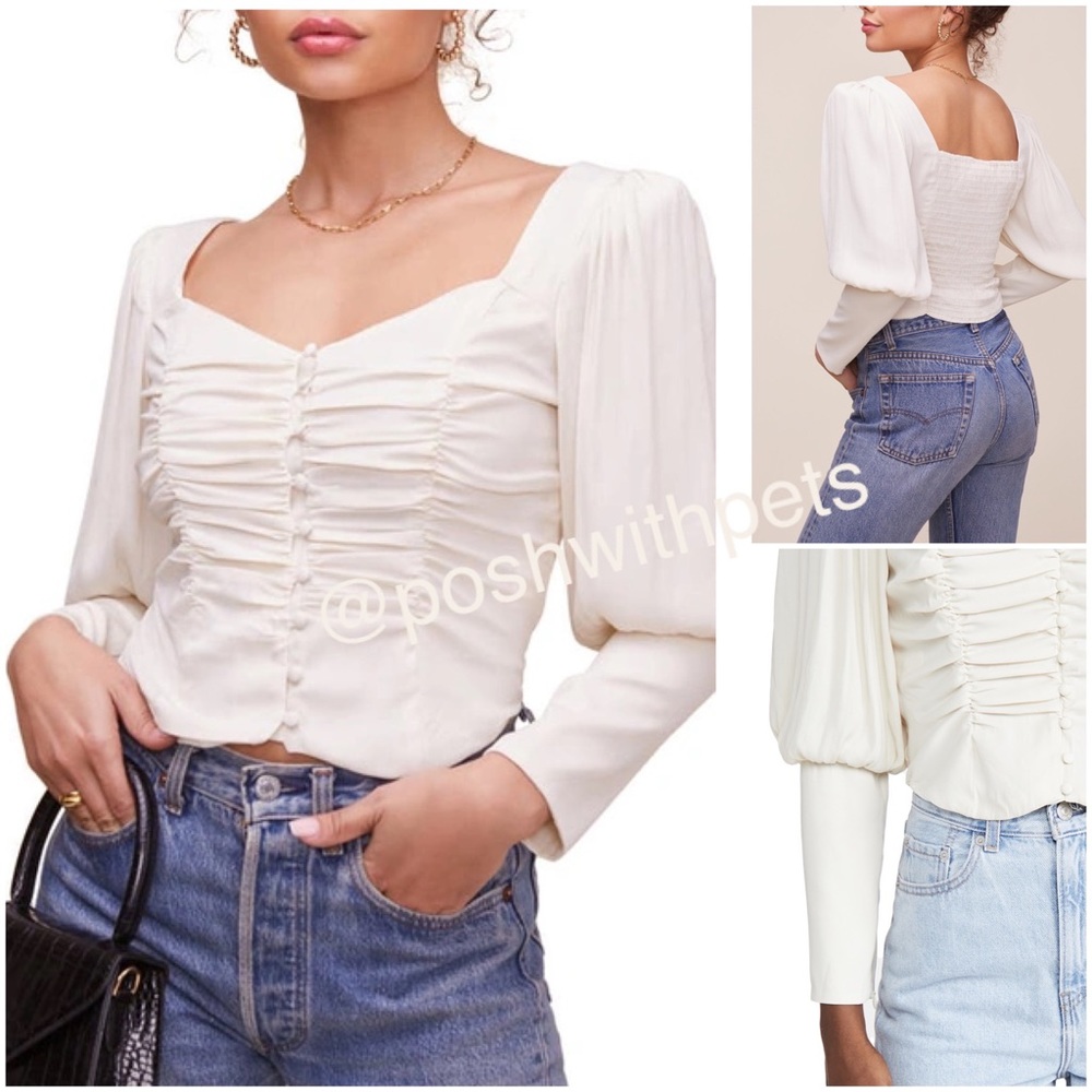 ASTR NWT Renaissance Puff Sleeve Square Neck Top Cream Long Sleeve Smocked New